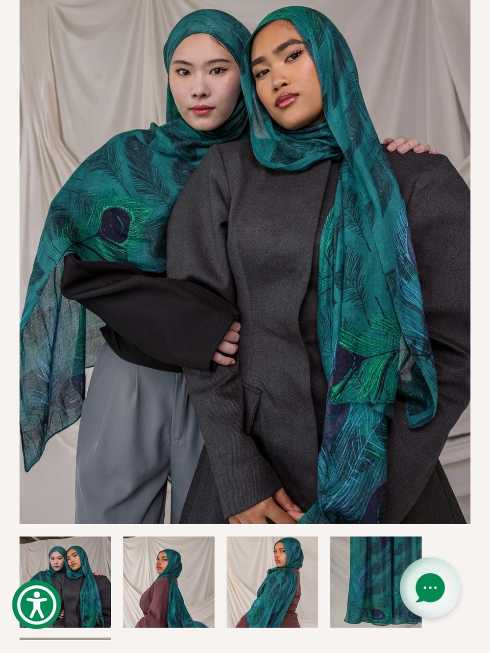 Teal Feather Print Lightweight Hijab Scarf